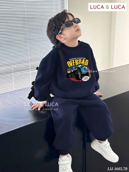 Lu 1685 - Bộ nỉ hai da Luca màu navy ô tô OffRoad cho bé size 2-12y