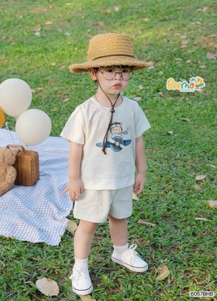 6057BHB - Bộ thun cotton Beemo giả gile bé trai size 1-6y