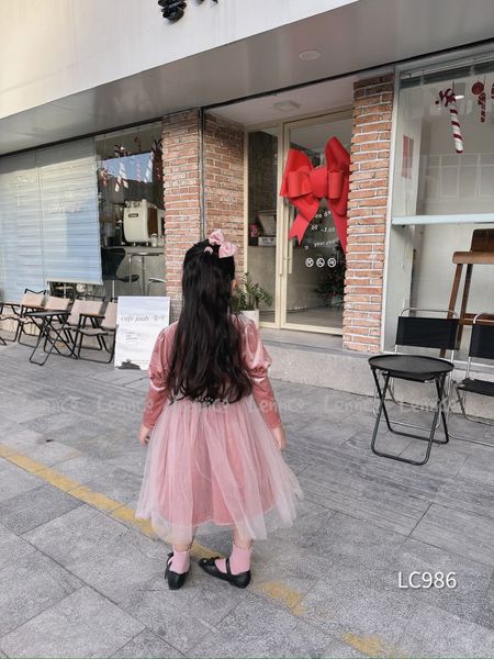 V00114 - Váy nhung phối chân voan 2 màu hồng / đỏ size 12m - 10y