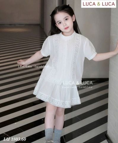 LUBCC.1803 - Bộ Luca áo sơ mi trắng + chân váy trắng ren size 2-12y