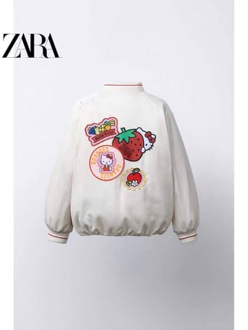 AK63 - Áo khoác bomber Hello Kitty màu be vải chống thấm size 2-6y