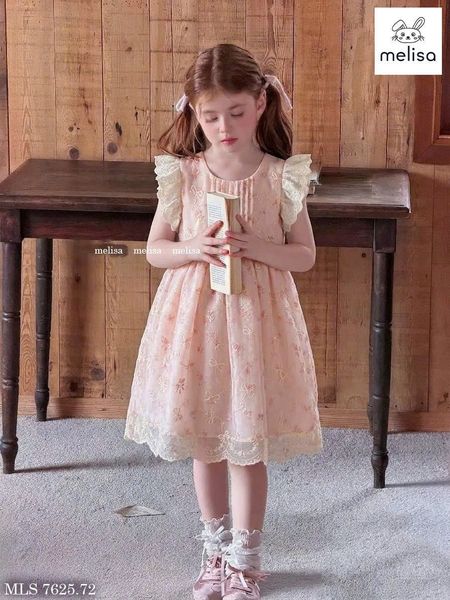 MLSDCC.7625 - Váy Melisa hoa hồng cam ly ngực vai cánh tiên size 1-10y