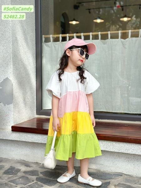 V00036 - Váy Sofia Candy thô tay bồng phối nhiều màu size 1-10y