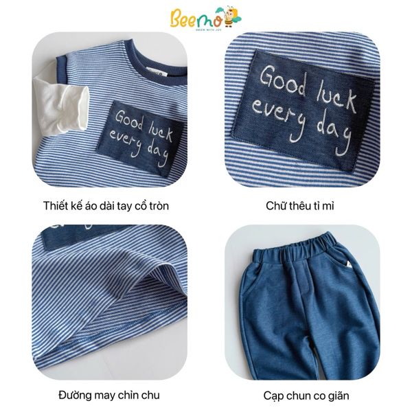 6221BDB - Bộ dài tay Beemo phối sọc 2 màu bé trai size 1-6y