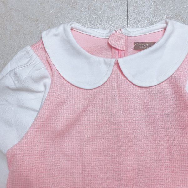 V00011 - Váy nỉ kẻ hồng phối cổ sen - tay trắng size 110 - 150