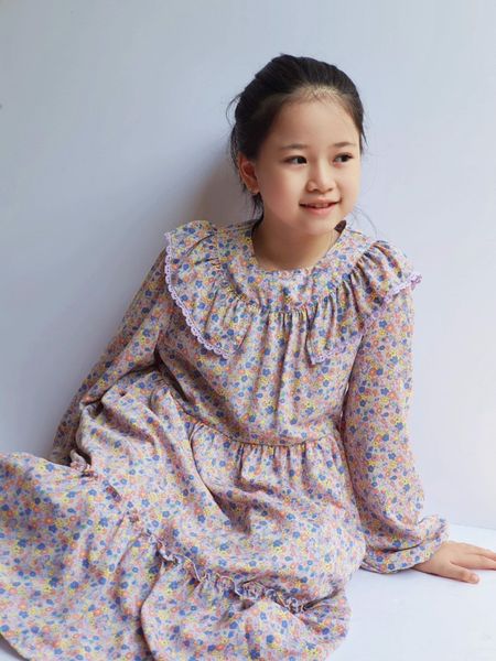 V00151 - Váy màu tím hoa nhí sắc màu bèo vai ngực