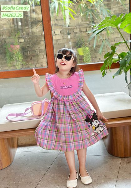M4263 - Váy Mia Kids Kuromi kẻ sắc màu phối bèo size 1-10y