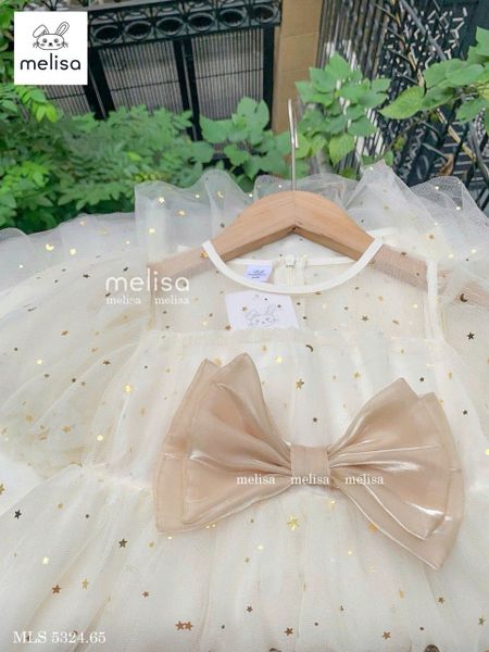 MLS 5324 - Váy công chúa Melisa màu be sao đính nơ bé gái size 2-12y