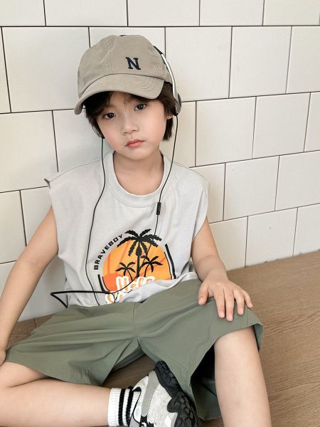 ABT45 - Áo thun sát nách hoạ tiết cây dừa nhiều màu bé trai size 110-170