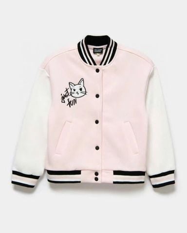 AK64 - Áo khoác bomber nỉ bông Futurino màu hồng hình mèo bé gái size 104-164