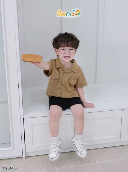4125AHB - Áo sơ mi be vẻ Beemo 2 túi súp trước ngực size 80-130