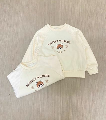 ABT17 - Áo nỉ nhung màu kem họa tiết hình cáo cho bé size 110-150