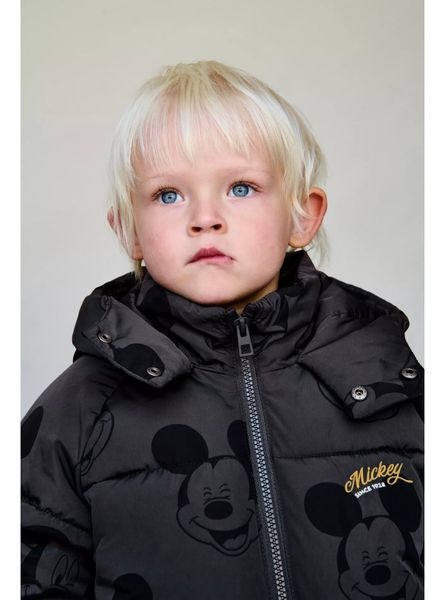 AK01 - Áo khoác phao màu ghi đen Mickey in tràn bé trai size 1-6y