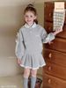 JJ 1257 - Set bộ nỉ da cá Jam & Jenny đính 1 bên nơ màu navy/ghi bé gái size 2-12y