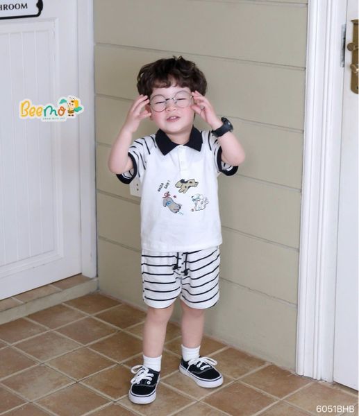 6051BHB - Bộ Polo Beemo tay quần kẻ size 1-6y