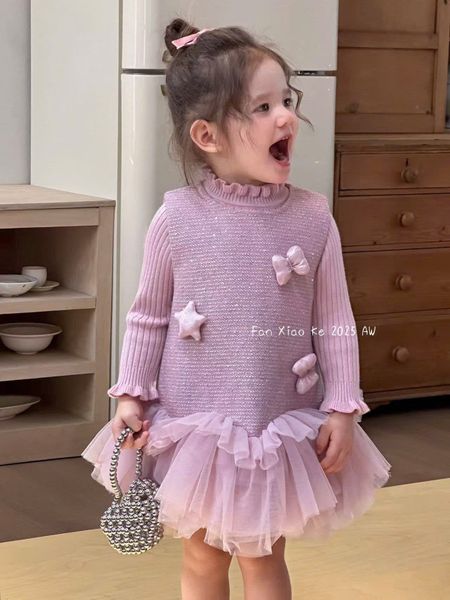 F25111 - Set 2ct QC Fanxiaoke áo len tăm + váy công chúa hồng/kem size 80-120