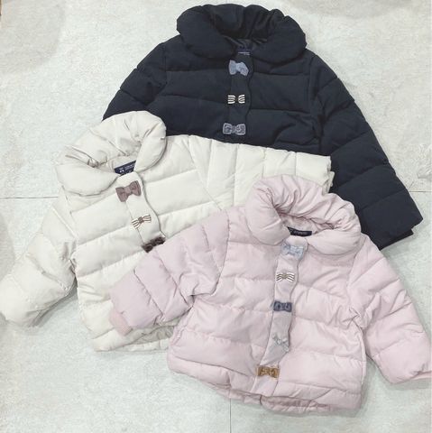 AK23 - Áo khoác phao Petitmain đính nơ siêu nhẹ 3 màu cho bé gái size 80-130