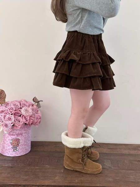 SH2512CV01 - Chân váy nhung xếp tầng thu đông cho bé gái, chất liệu nhung tăm cotton size 110-170, NSX Huzhou Zhili Kujun Clothing Co., Ltd