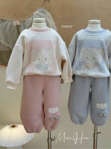 269279 - Bộ nỉ Ucee hình voi hồng đại hàn cho bé size 90-130