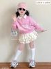 LU 1479 - Bộ nỉ Luca áo hồng cổ trắng + chân váy 3 tầng bé gái size 2-12y