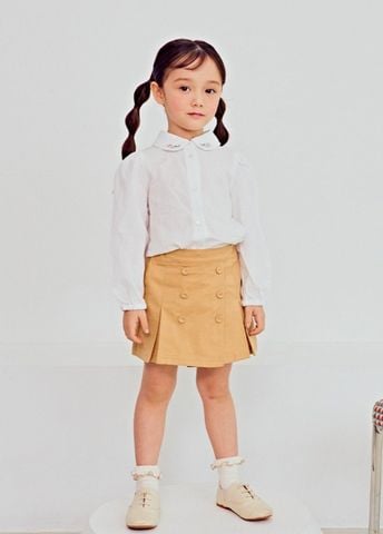 ABG41 - Áo sơ mi thô đũi Toto Heros trắng cổ sen thêu hoa hồng size 110 - 150