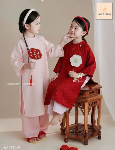 JJ 6732 - Bộ áo dài Jam & Jenny áo gấm đính hoa ngực 2 màu size 2-12y