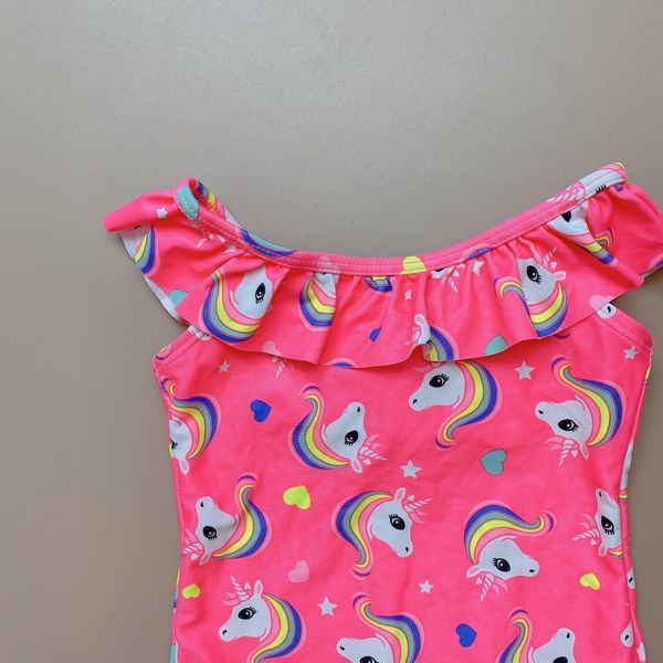 DB00022 - Bộ bơi liền màu hồng neon hình pony bèo cổ size 2 - 8y