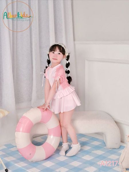 A1217 - Bộ bơi Alber kids bé gái liền thân màu hồng size 90-150