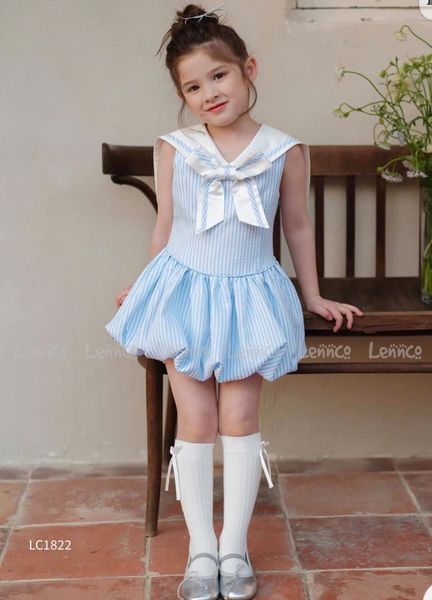 LC1822 - Váy Lennco kẻ xanh cổ nơ size 1 - 10y