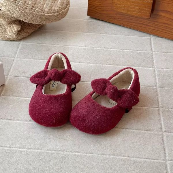 Q90 - Giày lông cùn đính nơ màu đỏ noel cho bé gái size 21-35