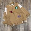 AKBT46 - Áo khoác bomber màu nâu be bóng chày cho bé size 4-10y