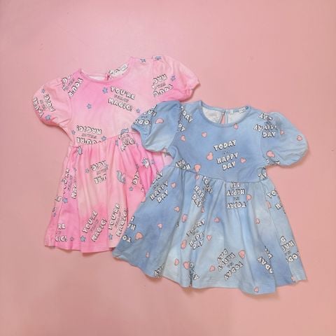 V00067 - Váy cotton dáng baby doll 2 màu xanh/hồng bé gái size 2-8y