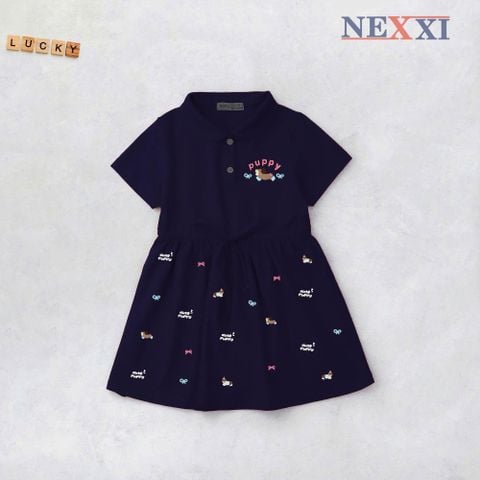 2509.81 - Váy thun Nexxi polo cá sấu rút eo in cún Puppy size 3-8y