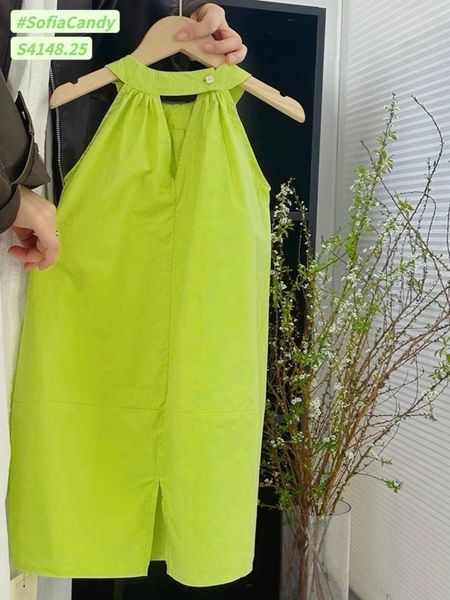 S4148 - Váy Sofia Candy thô xanh cốm phối cổ yếm size 1-10y