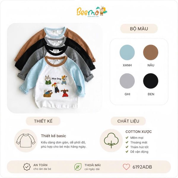 6192ADB - Áo cotton Beemo raglan Nice Dog nhiều màu bé trai size 1-6y