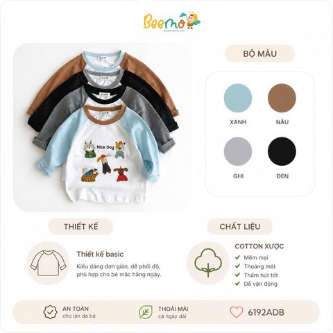 6192ADB - Áo cotton Beemo raglan Nice Dog nhiều màu bé trai size 1-6y