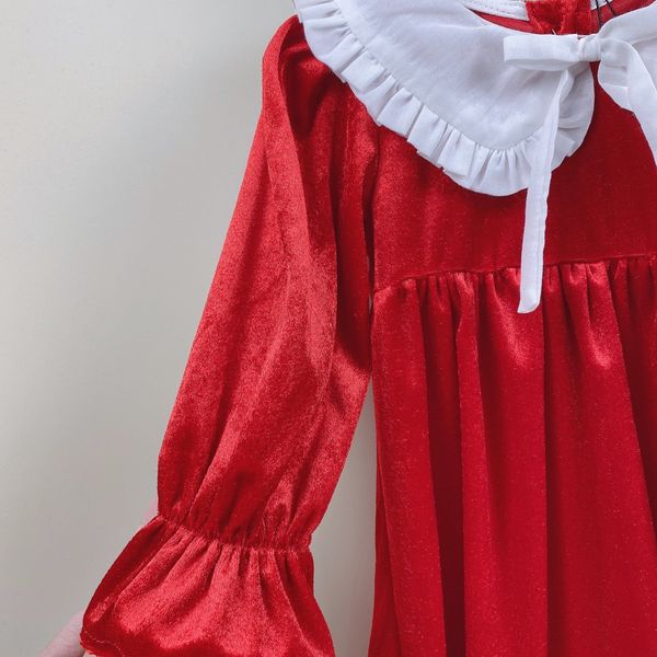 V00119 - Váy nhung đỏ phối cổ sen bèo trắng size 12m - 10y