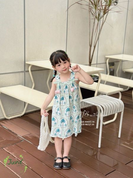 VAY19 - Váy lanh June with love cây dừa đính hoa tulip size 1 - 10y