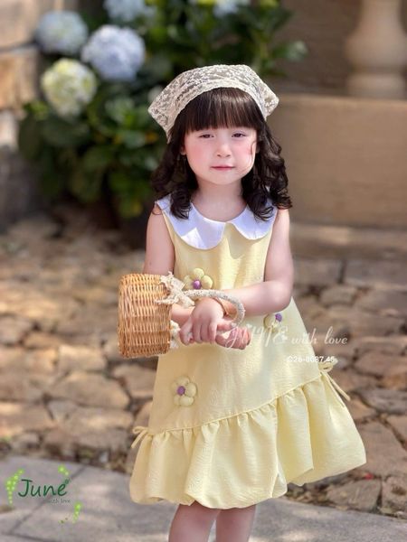 VJ125 - Váy June cổ sen trắng đính hoa nổi nhiều màu cho bé size 1-10y