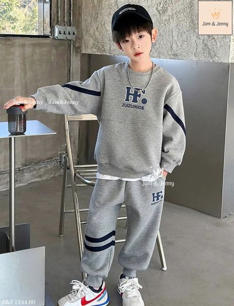 JJ 1244 - Bộ nỉ Jam Jenny bé trai màu ghi HF size 2-12y
