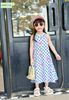 V00037 - Váy Sofia Candy thô đũi sát nách trắng chấm bi xanh dâu tây size 1 - 10y