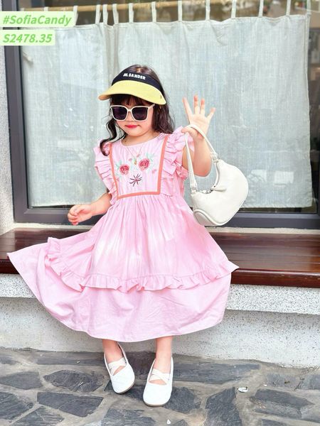 V00035 - Váy Sofia Candy tiểu thư tay cánh tiên thêu hoa ngực nhiều màu BG size 1-10y