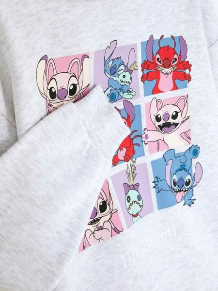 B04 - Bộ nỉ hoodie màu ghi Stitch bé gái size 7-15y