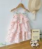 J7649 - Váy June with love 2 dây họa tiết đính hoa tulip hồng bé gái size 2-12y