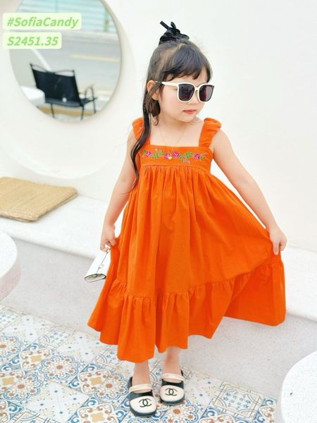 V00022 - Váy thô Sofia Candy hai dây thêu hoa ngực nhiều màu size 1-10y