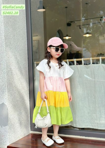 V00036 - Váy Sofia Candy thô tay bồng phối nhiều màu size 1-10y