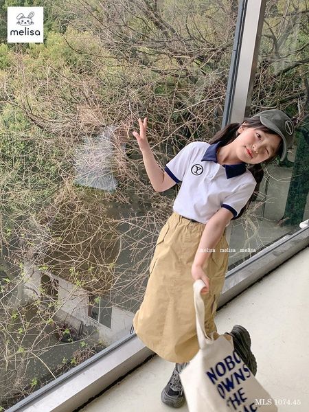 MLS212 - Set Melisa áo trắng cổ đức + chân váy kaki dài túi hộp size 2-12y