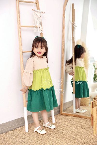 V00091 - Váy thô đũi June with love dài tay phối tầng 3 màu cổ bèo