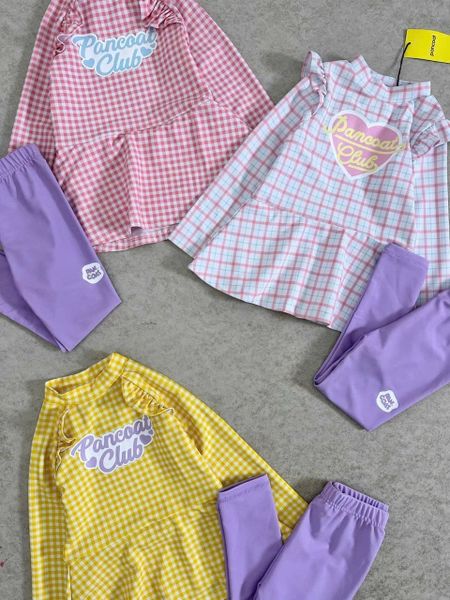 DB00038 - Bộ bơi dài tay Pancoat Club áo kẻ caro 3 màu - quần tím size 3 - 13y