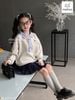 MLS 5733 - Set Melisa áo nỉ ghi xước giả cà vạt kẻ xanh - chân váy xếp li navy size 2 - 12y